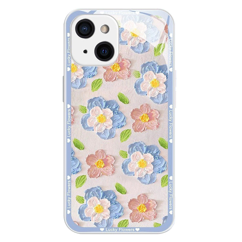For iPhone 13 Case Oil Painting Flowers Pattern TPU+Tempered Glass Phone Cover For iPhone 13 Case Oil Painting Flowers Pattern TPU+Tempered Glass Phone Cover